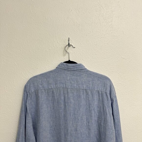 TOSCANO AQUA Patrick Assaraf 100% Linen Shirt Men’s Button Front Light Blue Sz L - Picture 7 of 11